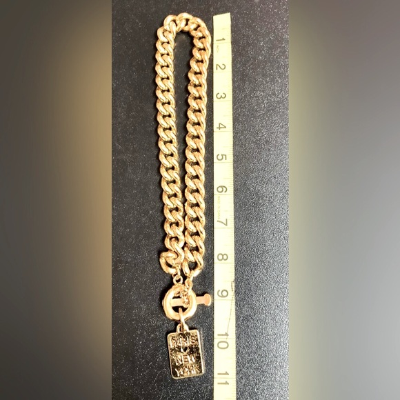 PARIS❤️NEW YORK chunky chain charm Gold Tone Linked Necklace size 9inch NEW - Picture 6 of 7